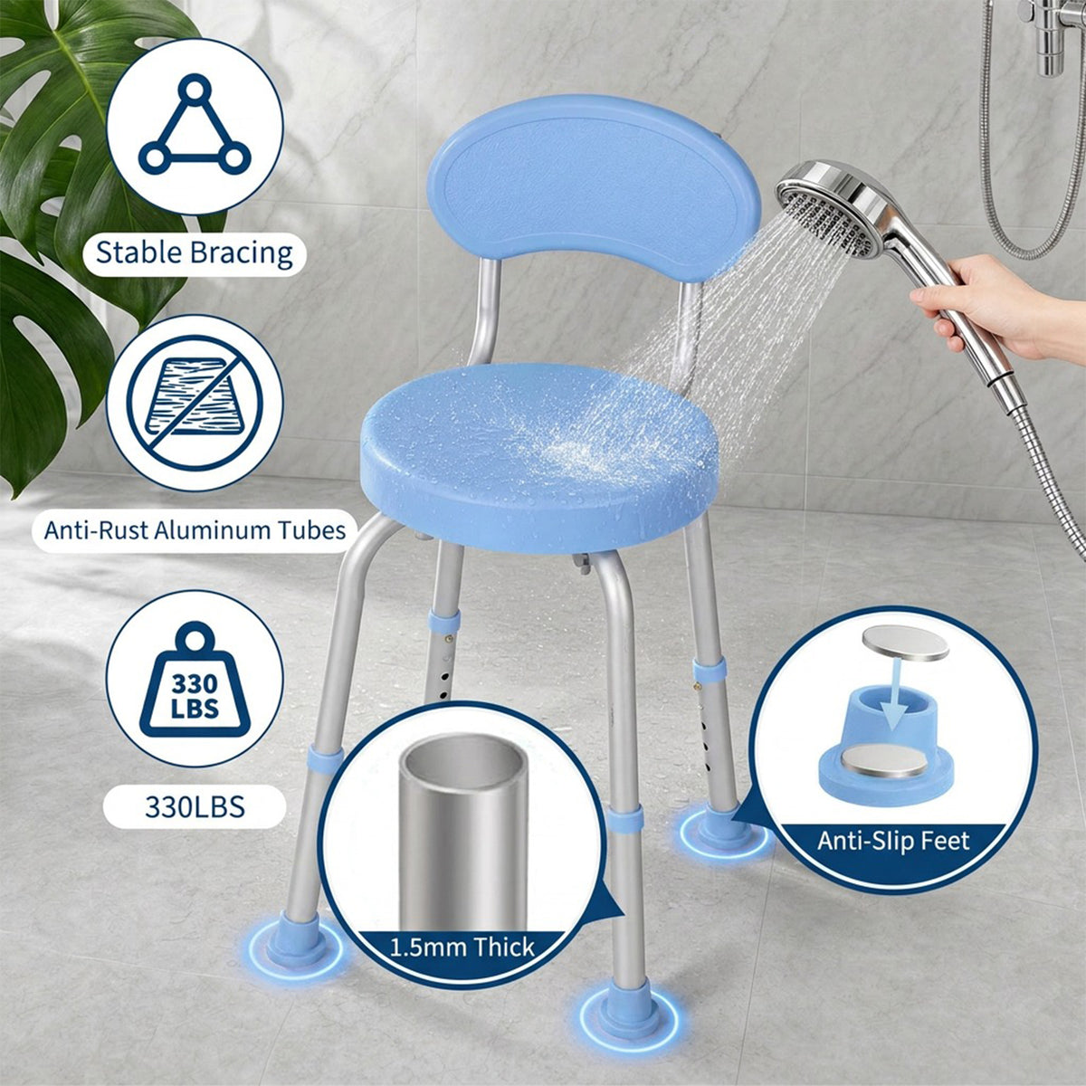 Altura ajustable en 6 niveles y respaldo ergonómico desmontable