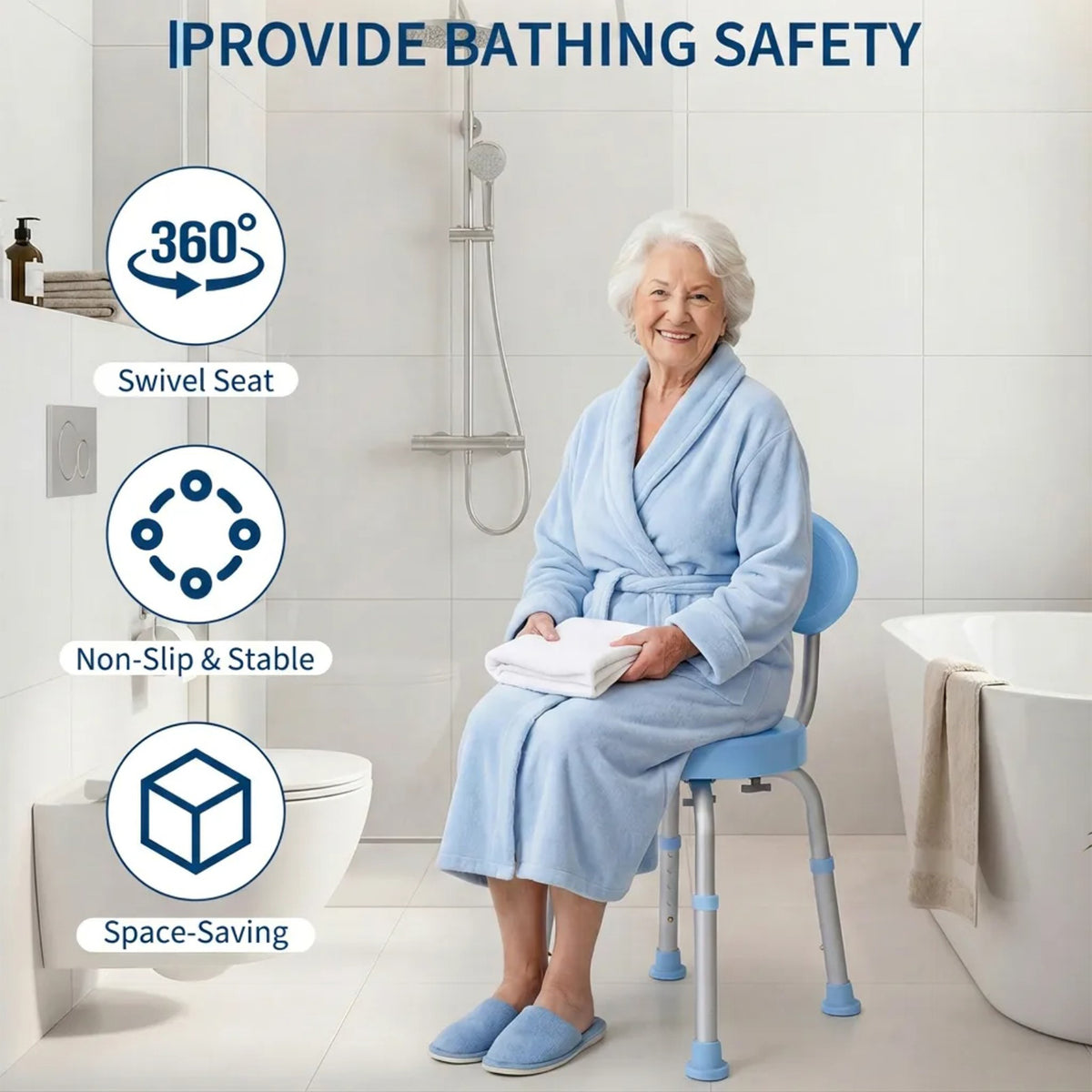 Garvee Silla de ducha giratoria 360 grados de color azul